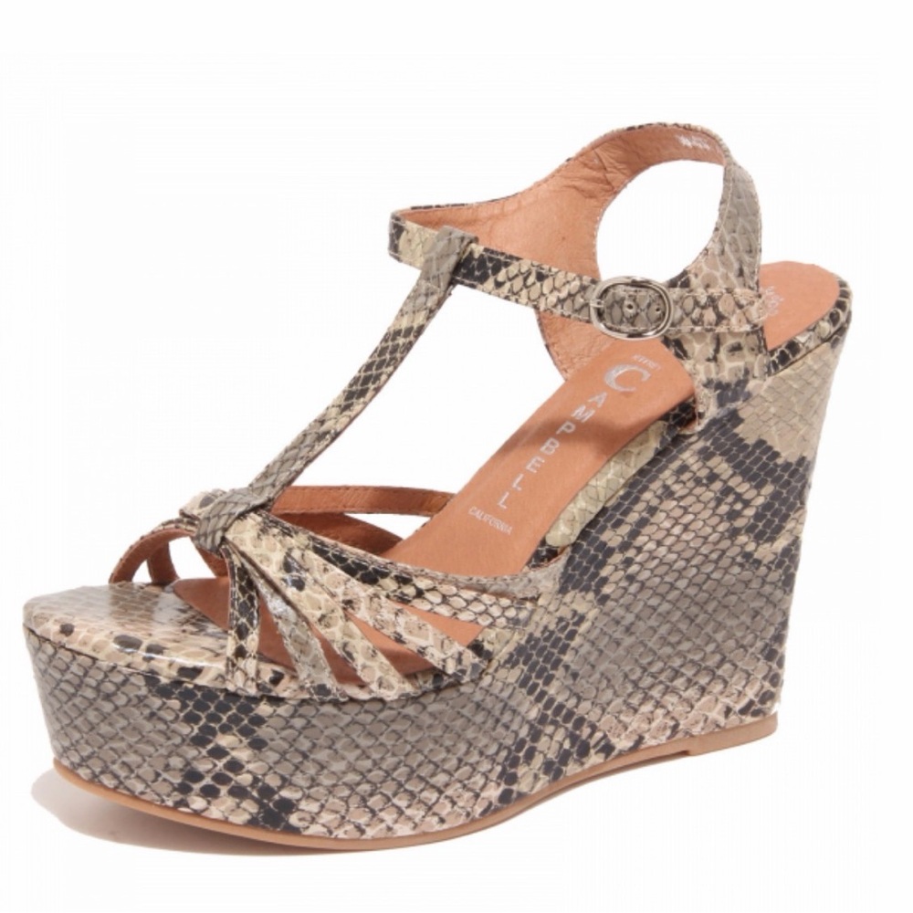 Jeffrey Campbell Beige and Black Snakeskin Wedges